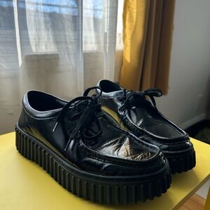 Clarks Torhill Bee Black Leather Platform Shoes